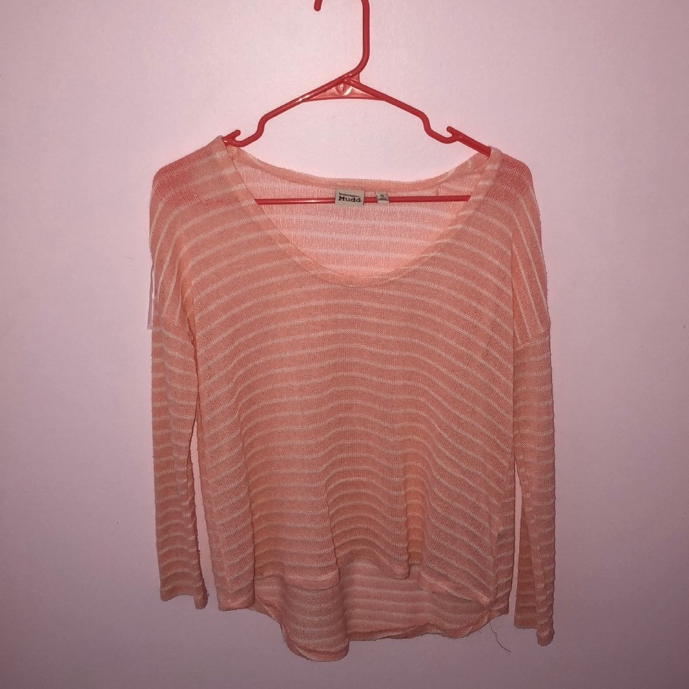 White & Coral Striped Sweater